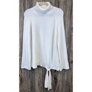 Simply Vera Vera Wang Side-Tie Ribbed Turtleneck Ivory Sweater XL Cozy Chic